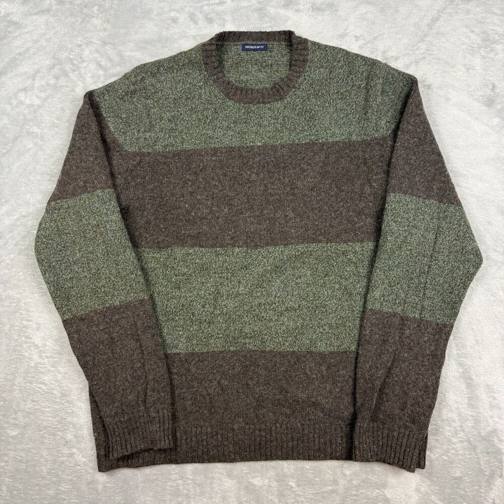 American Eagle Vintage Slim Fit Sweater Mens Medium Green Brown Wool Blend